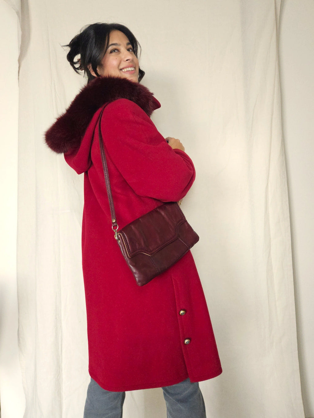 Wollen vintage mantel met capuchon | XL