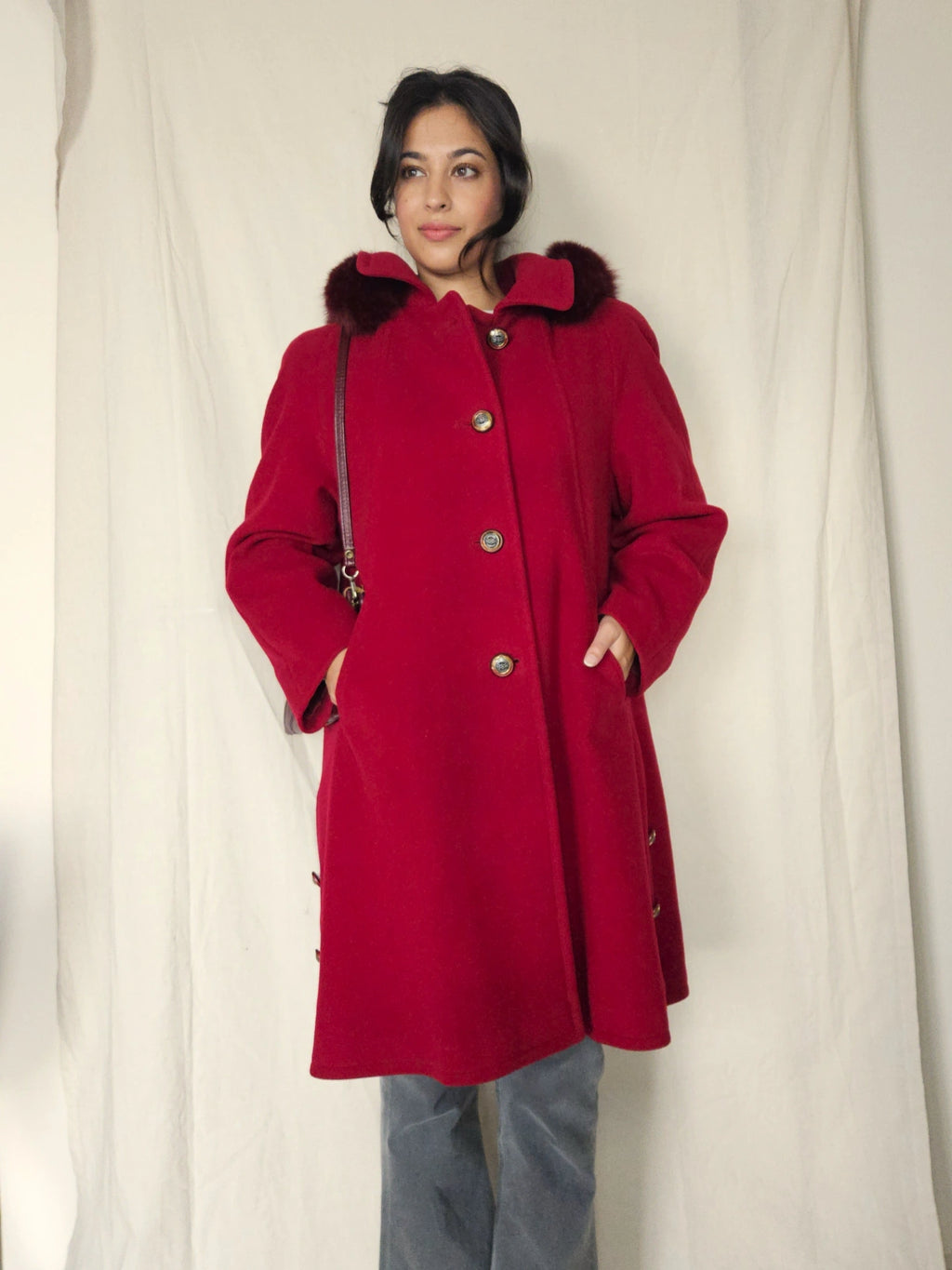 Wollen vintage mantel met capuchon | XL