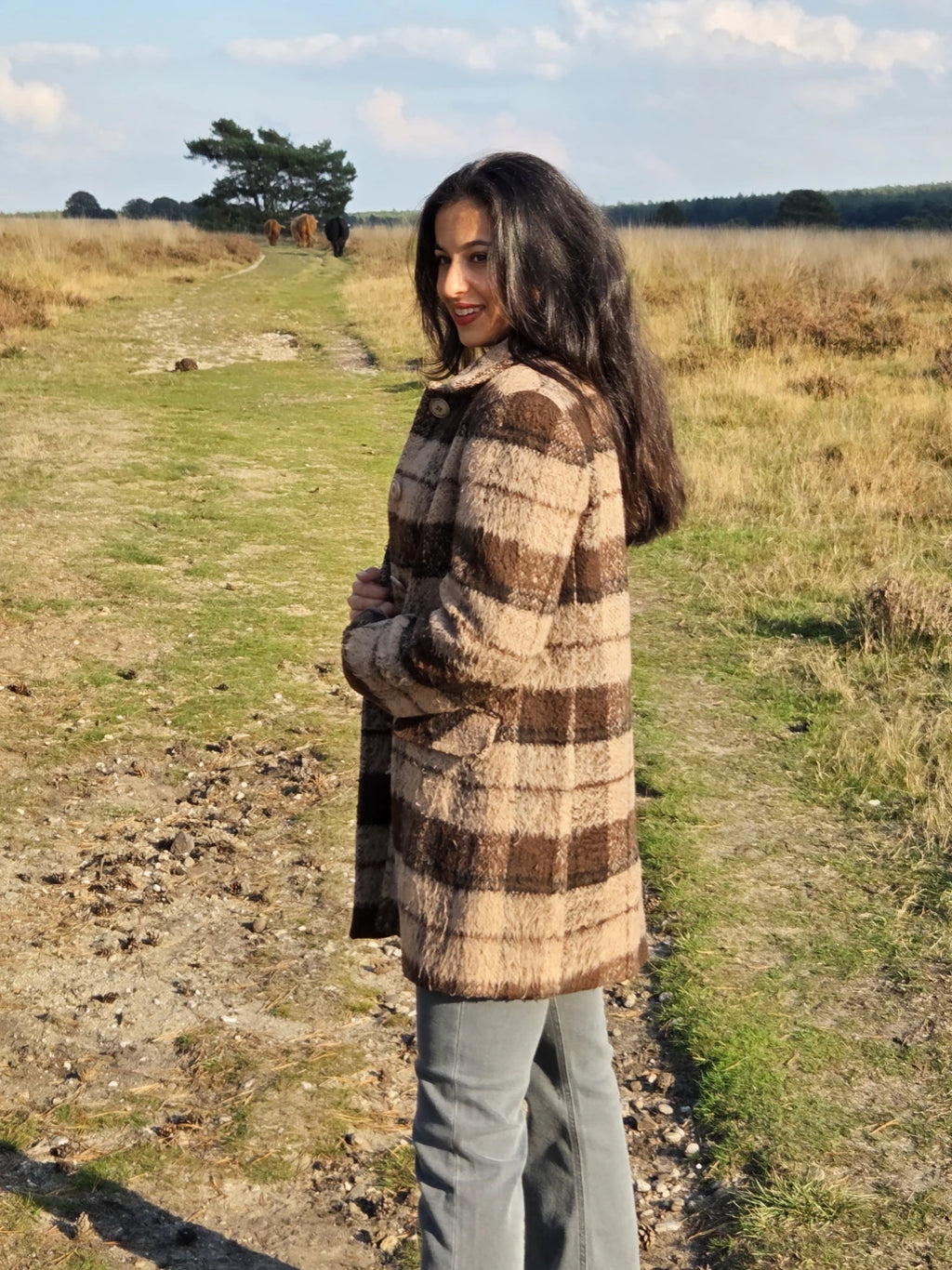 Bruine vintage mantel van wol | XS/S