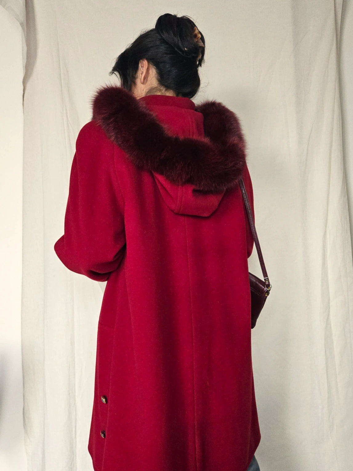 Wollen vintage mantel met capuchon | XL