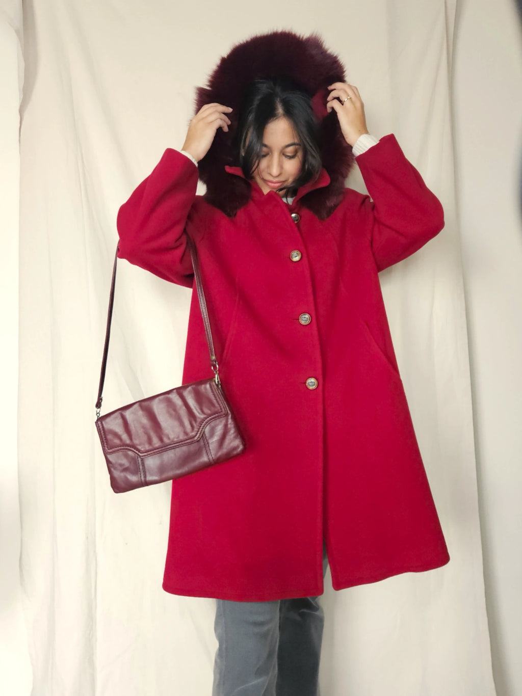 Wollen vintage mantel met capuchon | XL