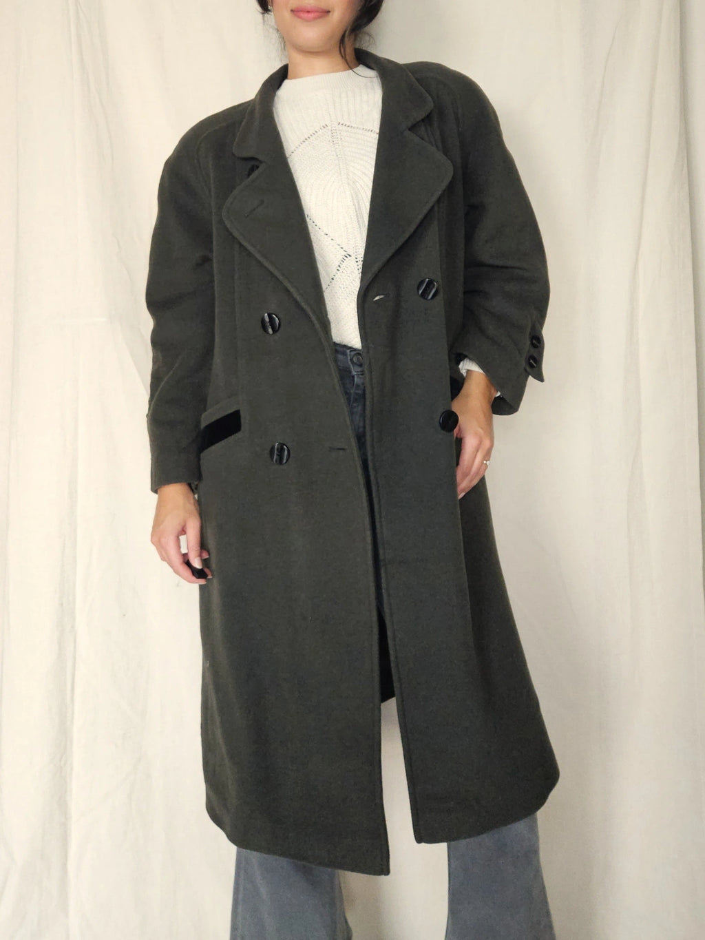 Wollen vintage mantel legergroen | L/XL