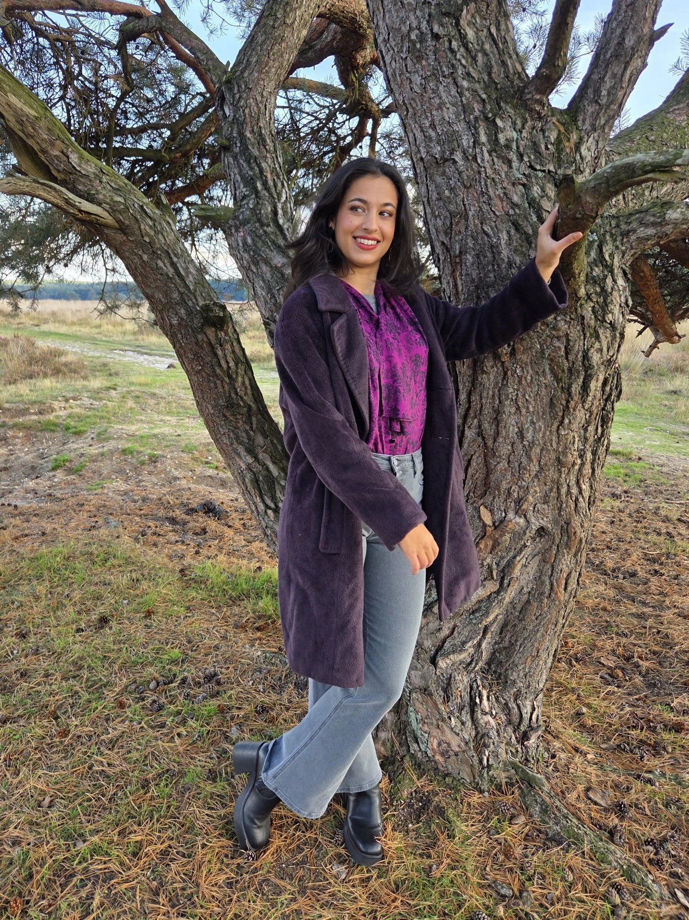 Donkerpaarse vintage mantel van wol en kasjmier | M