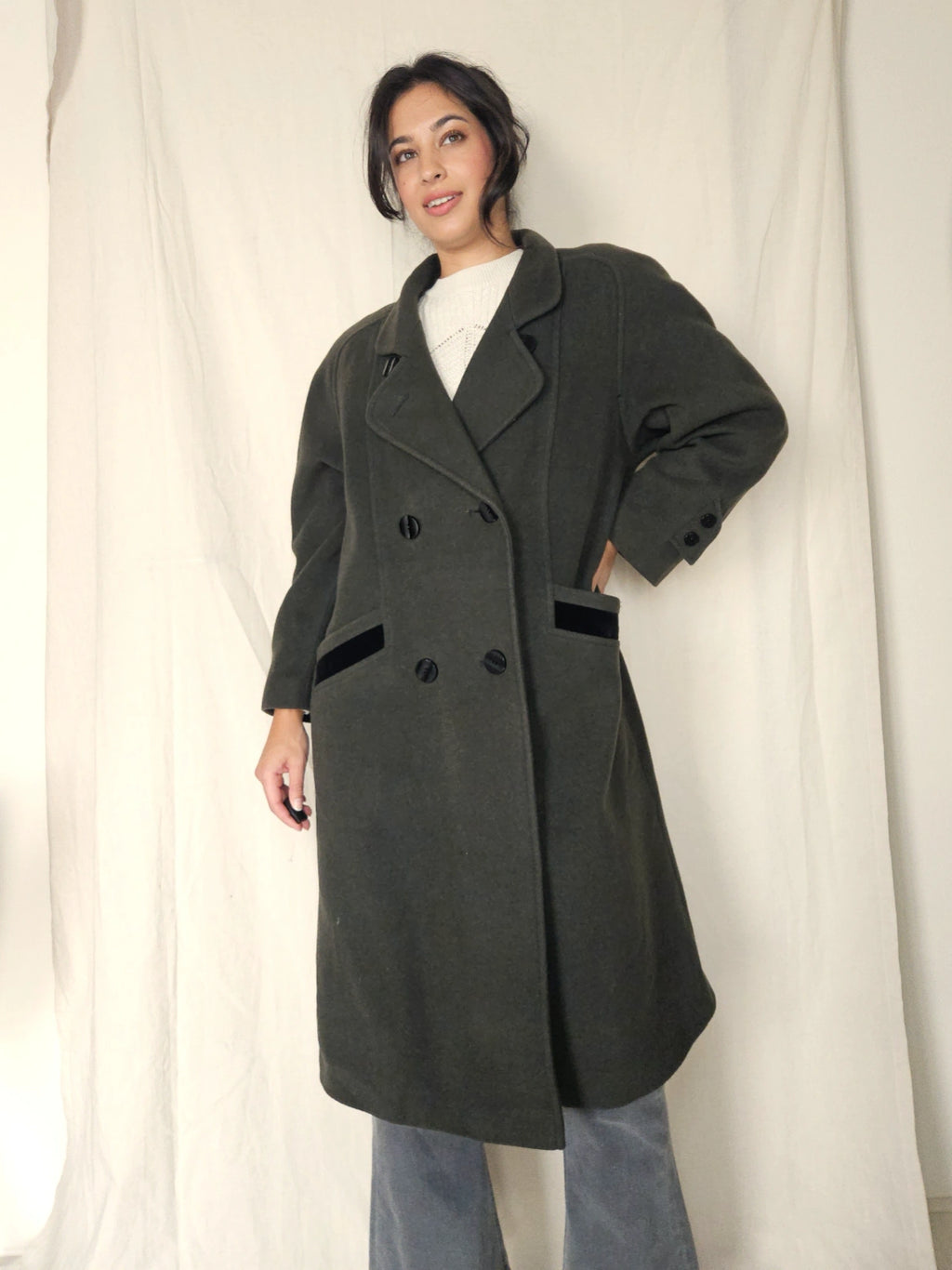 Wollen vintage mantel legergroen | L/XL