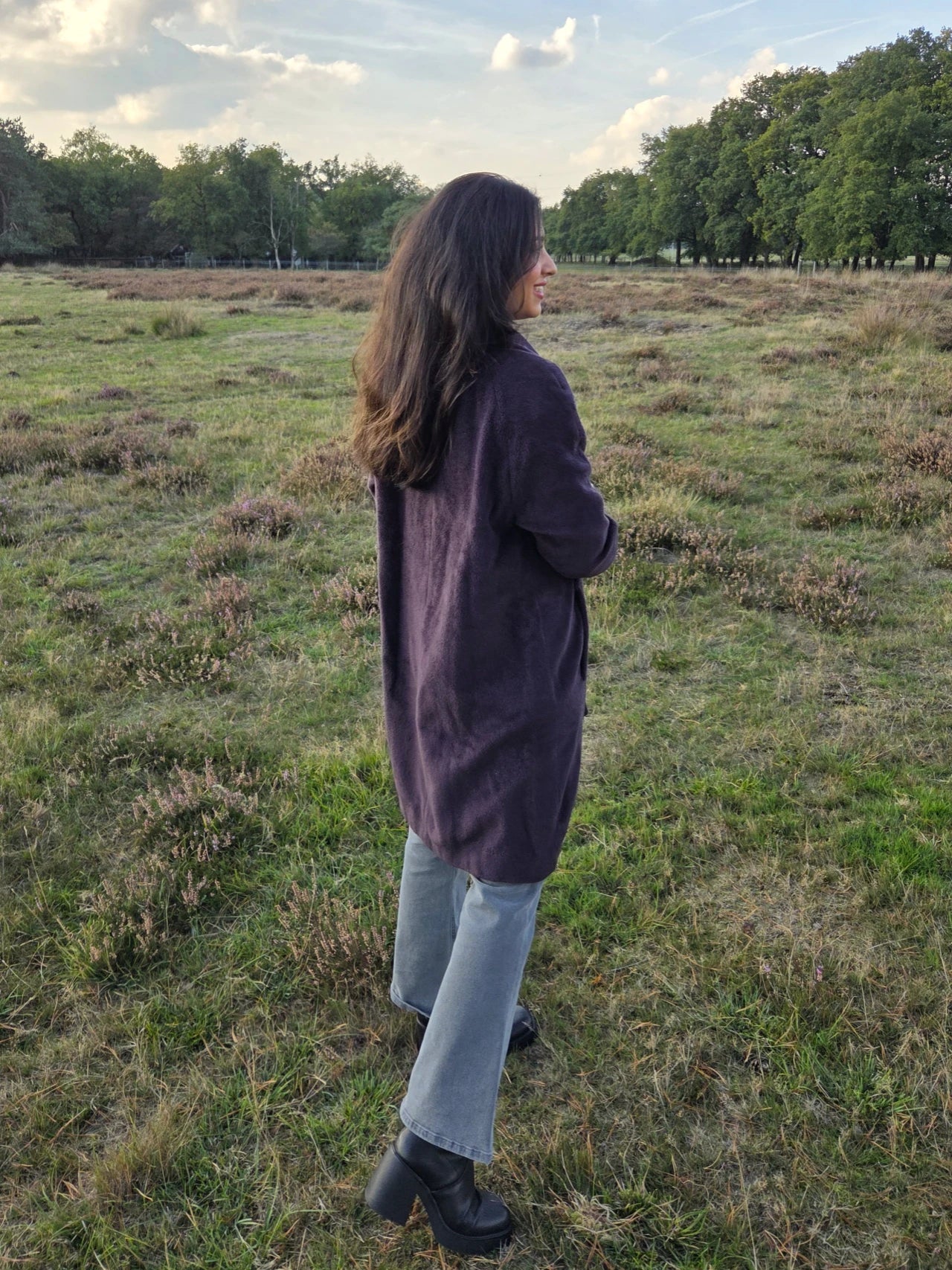 Donkerpaarse vintage mantel van wol en kasjmier | M