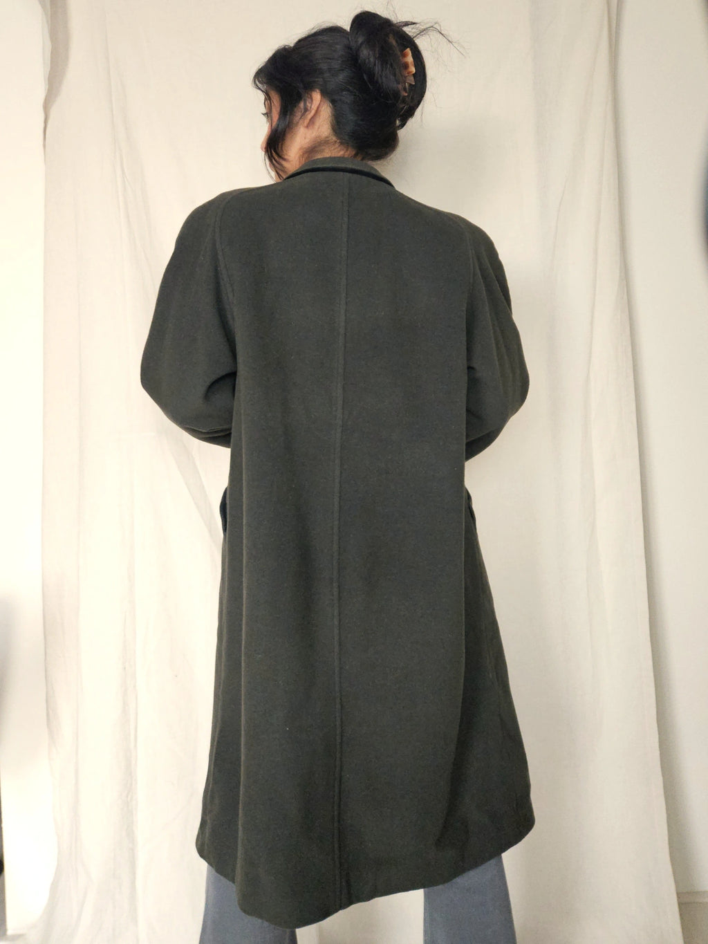 Wollen vintage mantel legergroen | L/XL