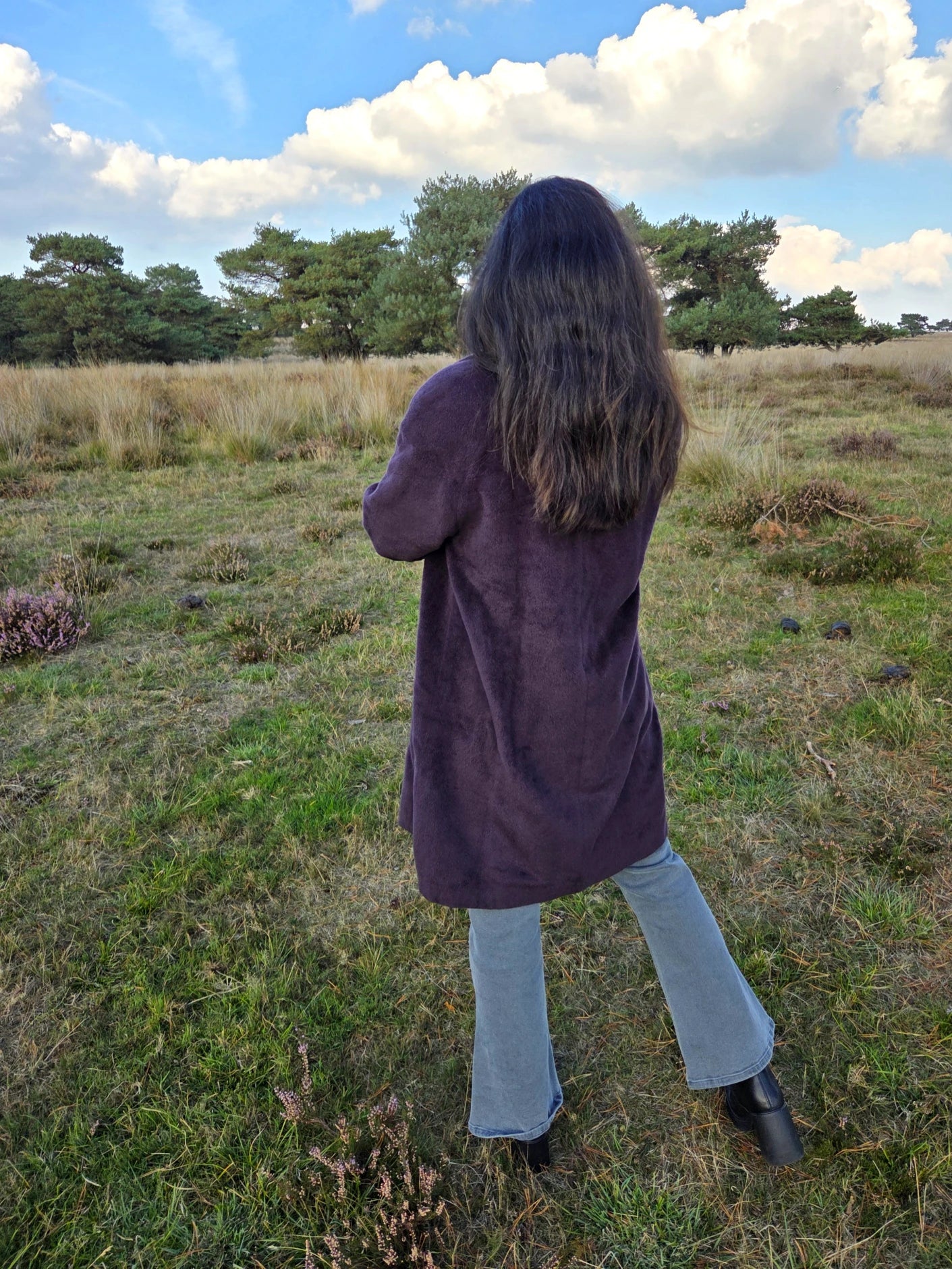 Donkerpaarse vintage mantel van wol en kasjmier | M