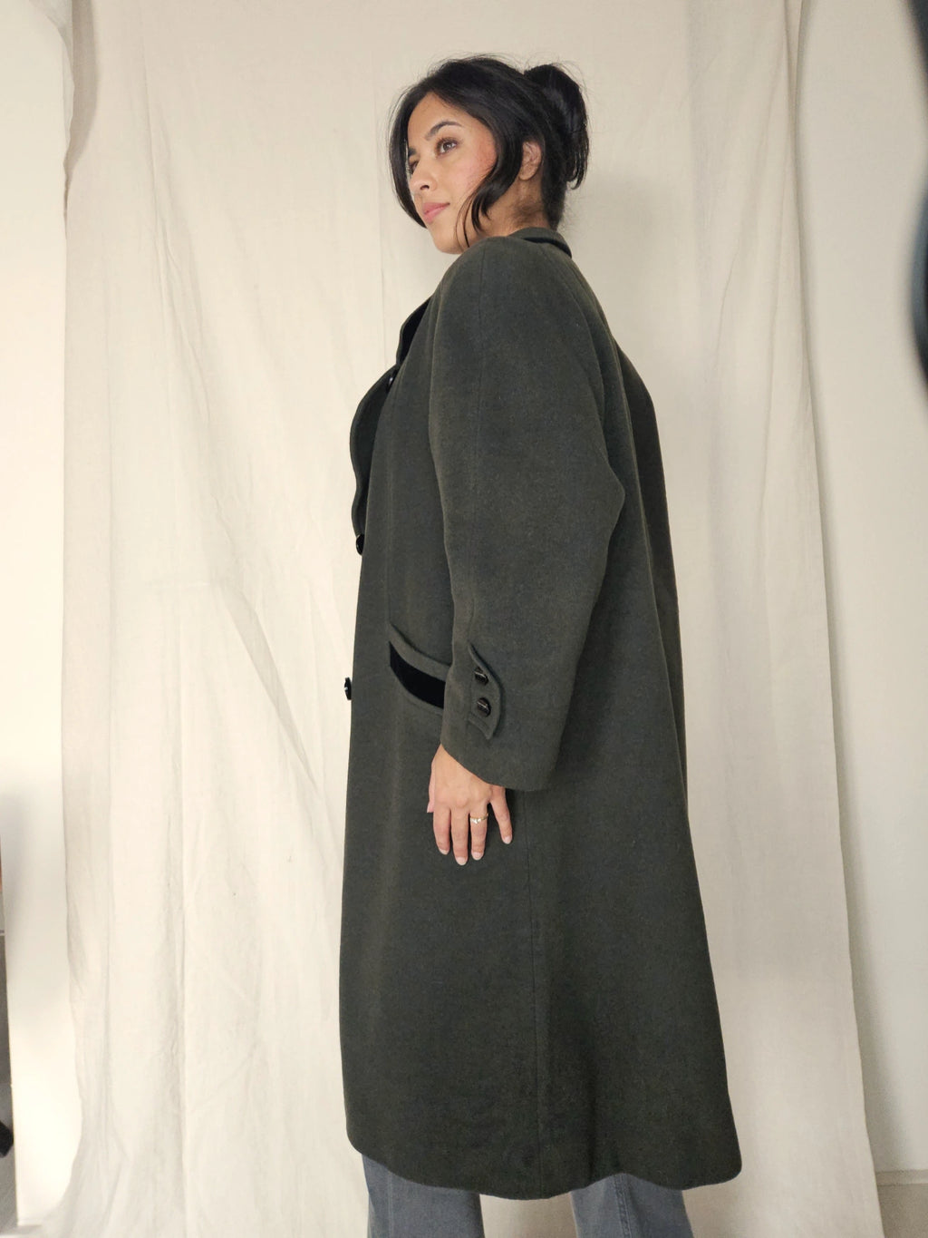 Wollen vintage mantel legergroen | L/XL