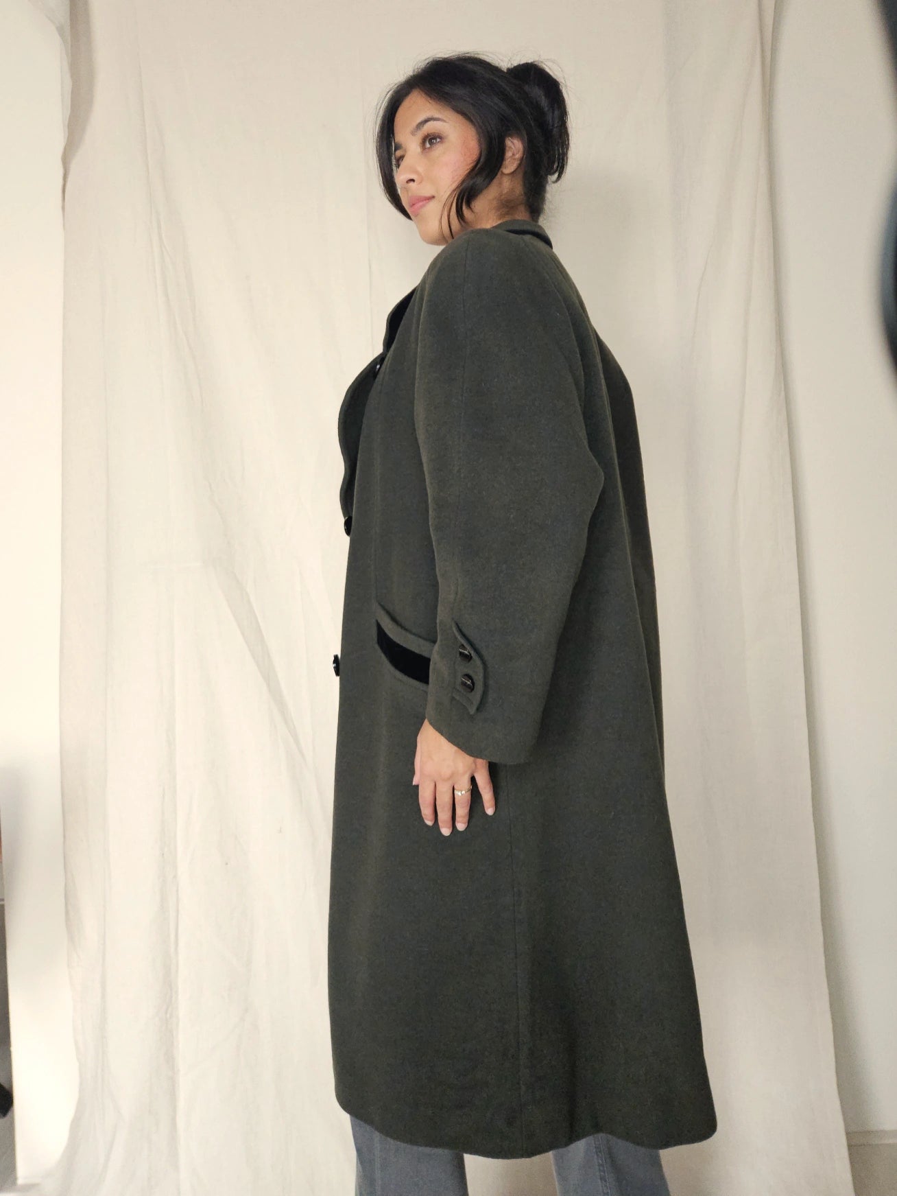 Wollen vintage mantel legergroen | L/XL