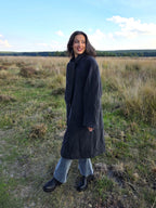 Lange donkergrijze vintage mantel van wol en kasjmier | M/L