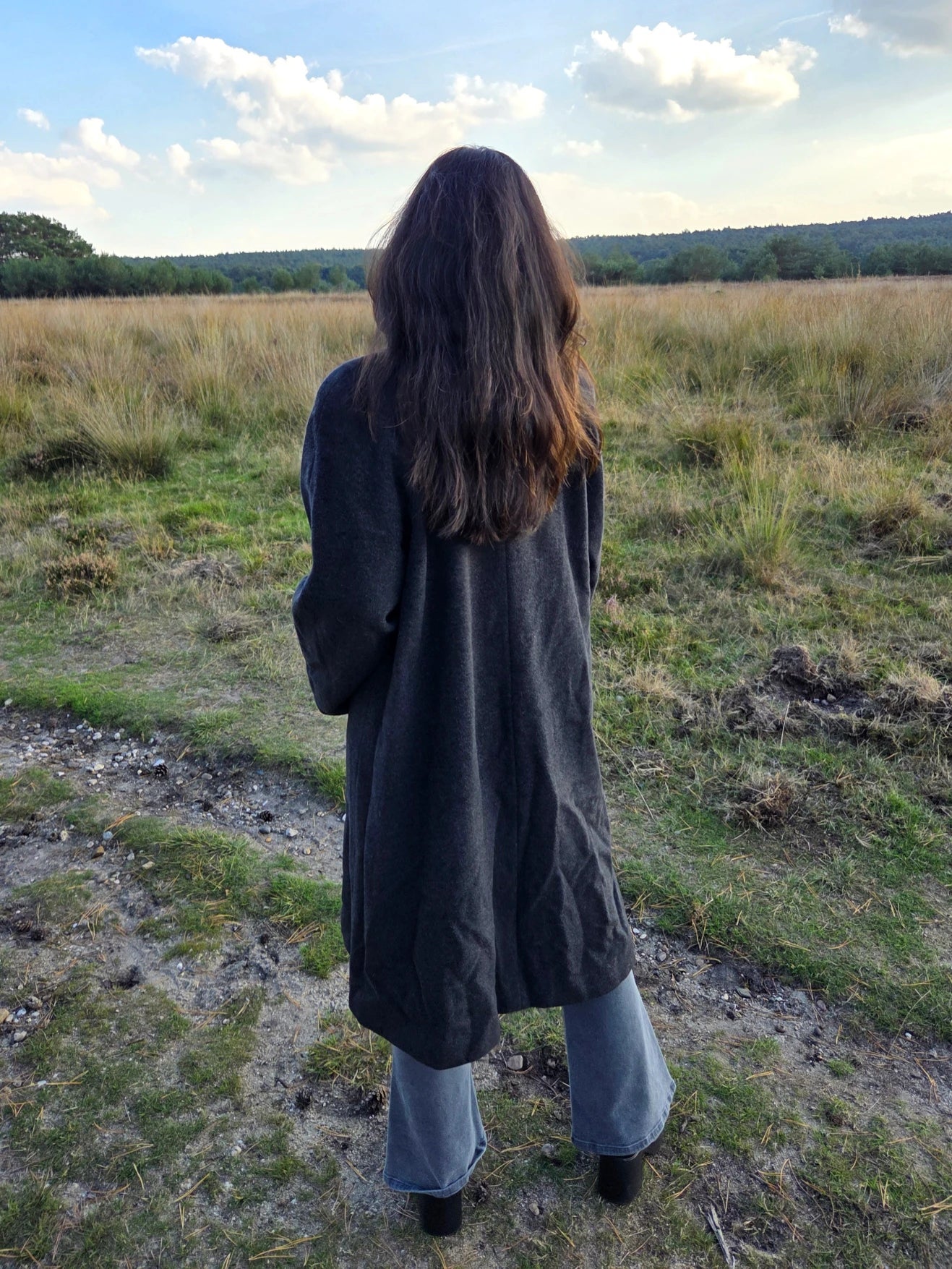 Lange donkergrijze vintage mantel van wol en kasjmier | M/L