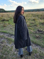 Lange donkergrijze vintage mantel van wol en kasjmier | M/L