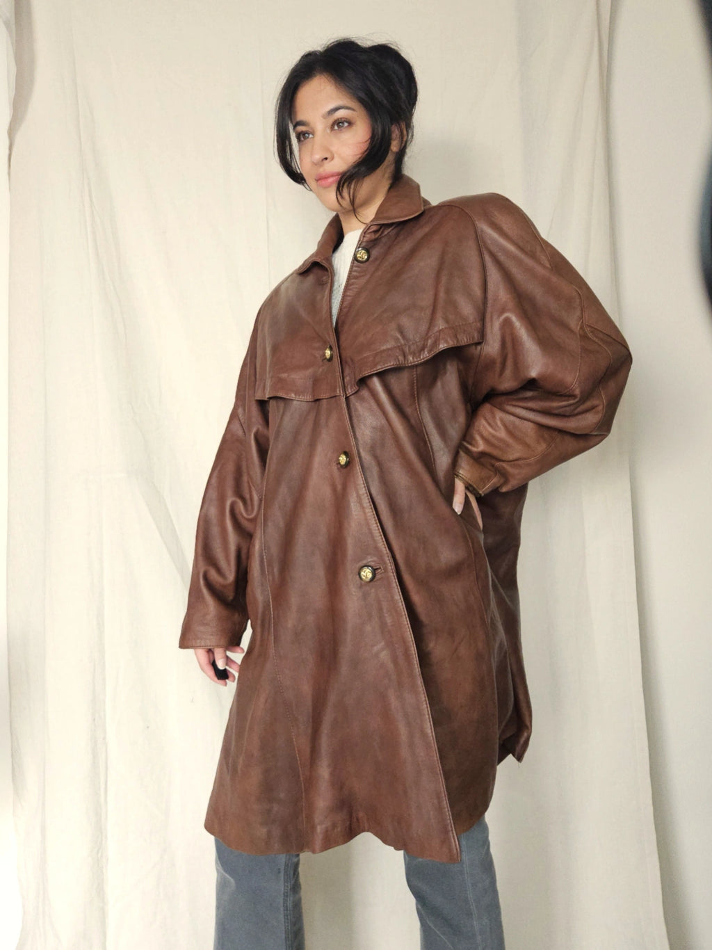 Leren vintage jas bruin | M