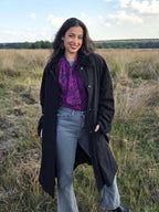 Zwarte vintage winterjas met verborgen rits | L