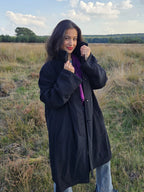 Zwarte vintage winterjas met verborgen rits | L