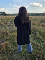 Zwarte vintage winterjas met verborgen rits | L