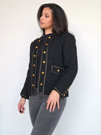 zwart gebreid vintage jasje met gouden knopen