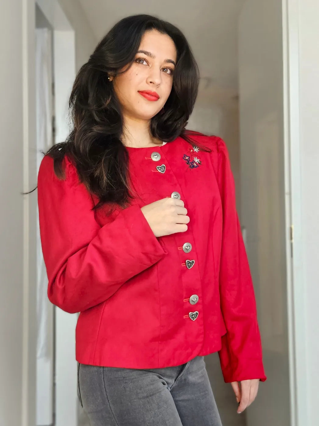 felrood vintage jasje