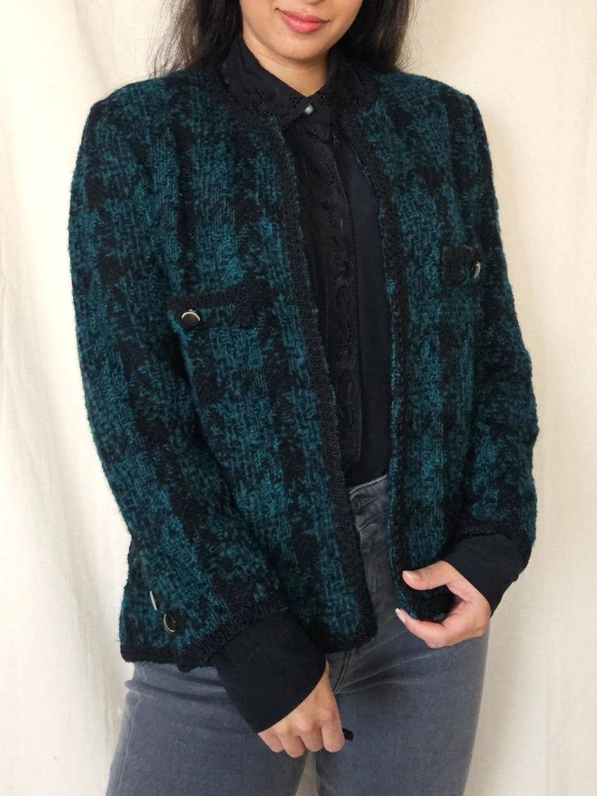 Donkergroen bouclé vintage jasje | S