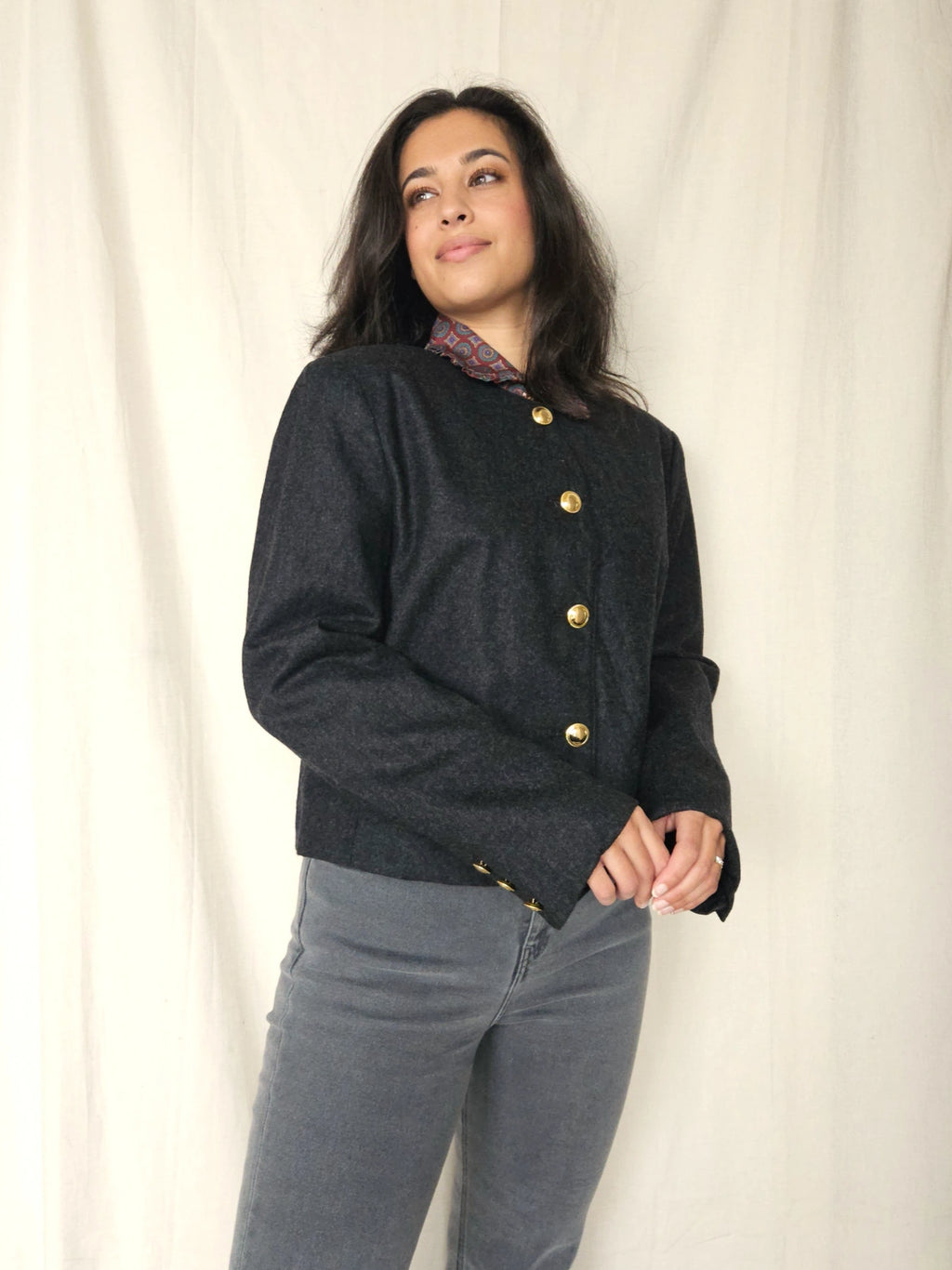 Donkergrijs wollen vintage jasje | L