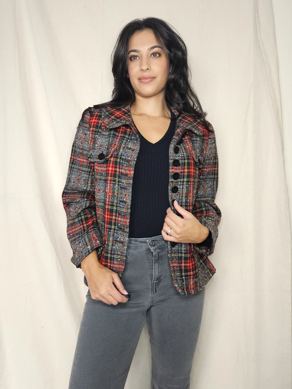 Wollen geruit vintage jasje | S