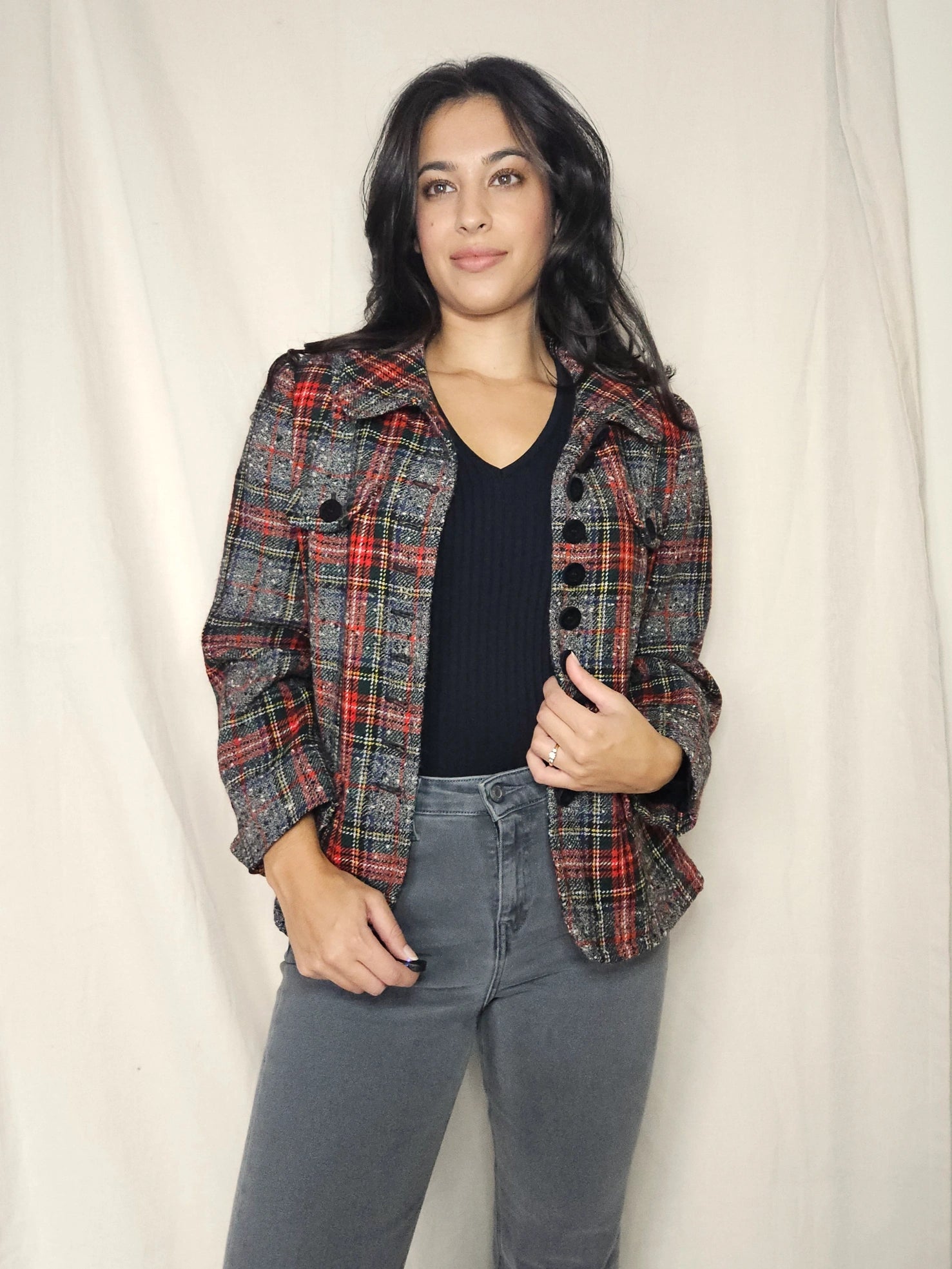 Wollen geruit vintage jasje | S