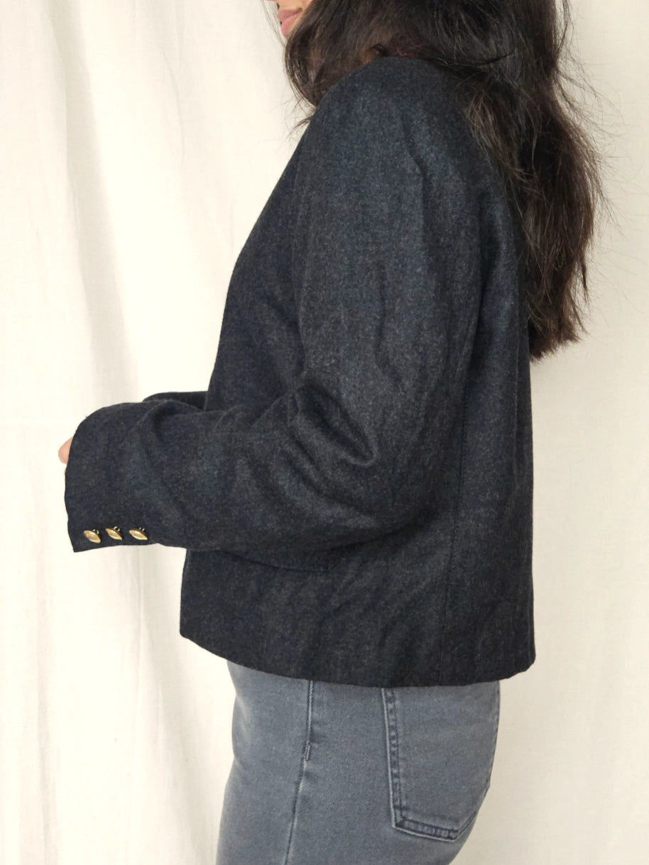 Donkergrijs wollen vintage jasje | L
