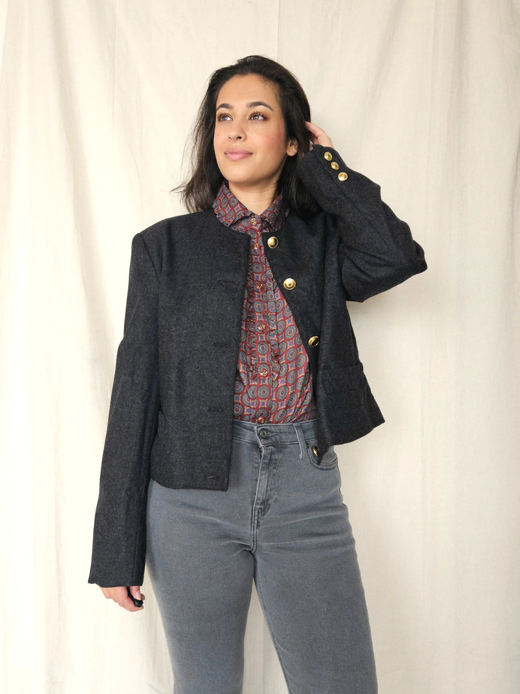 Donkergrijs wollen vintage jasje | L