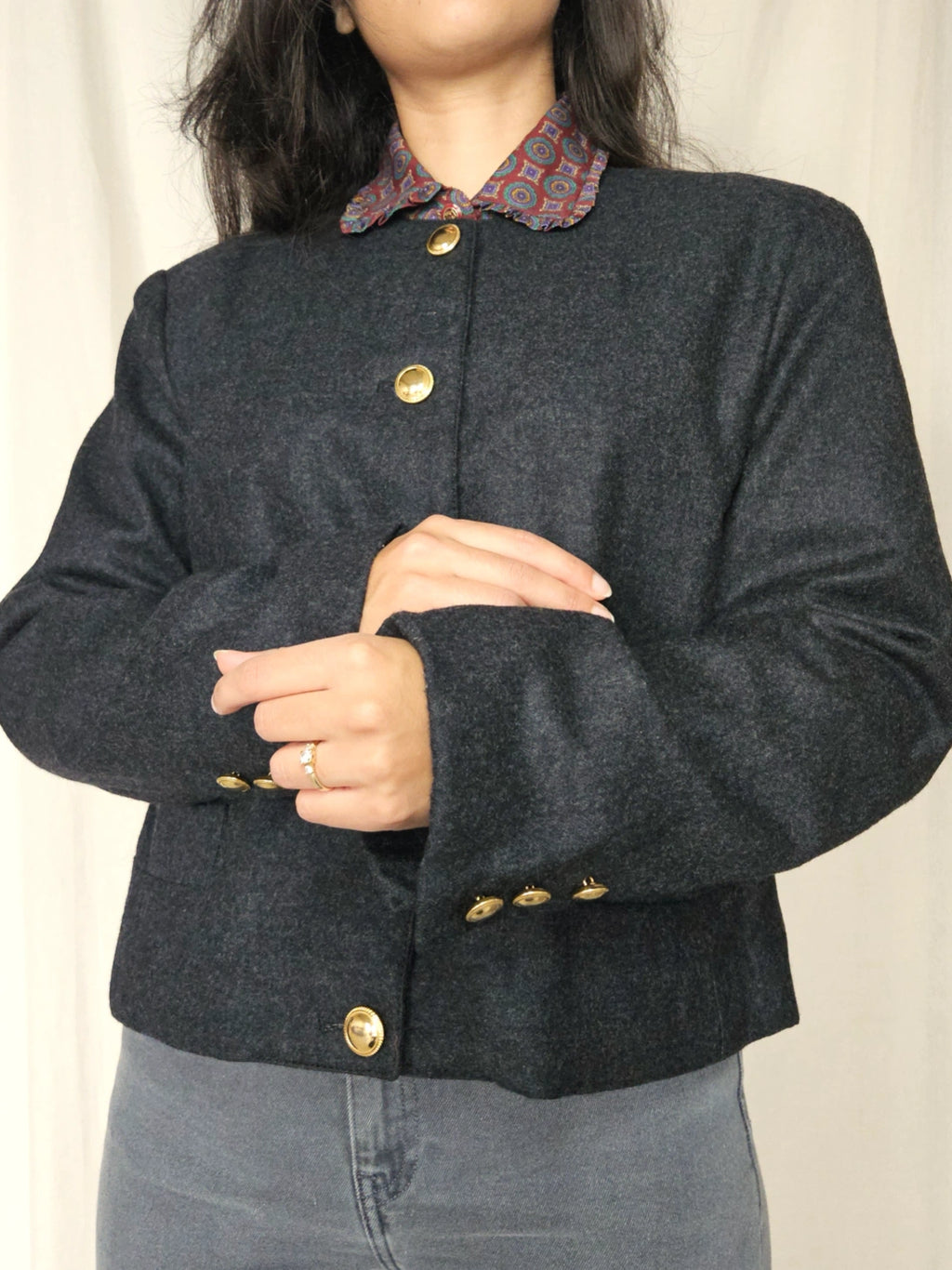 Donkergrijs wollen vintage jasje | L