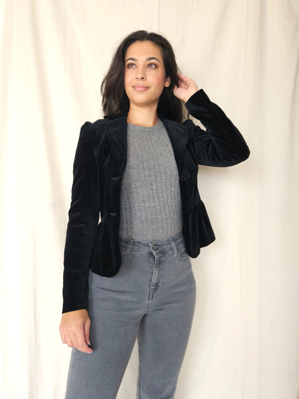 Zwart fluwelen vintage jasje | XS/S