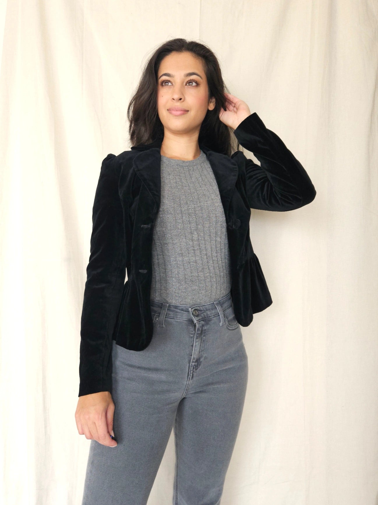 Zwart fluwelen vintage jasje | XS/S