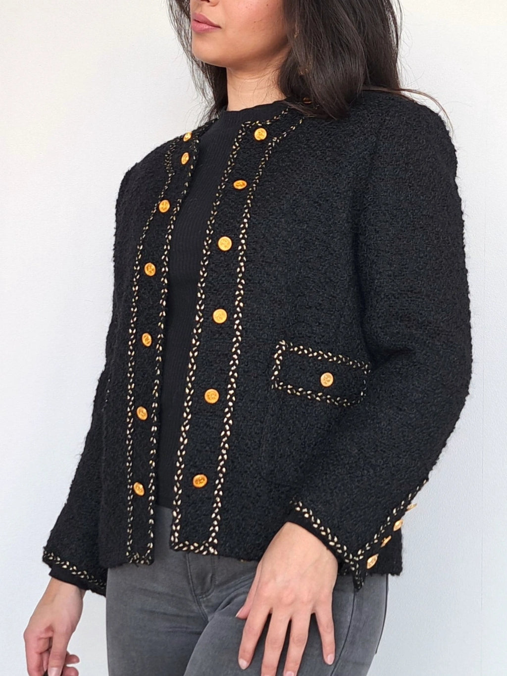 Wollen vintage jasje zwart met goud | M