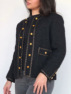 Wollen vintage jasje zwart met goud | M
