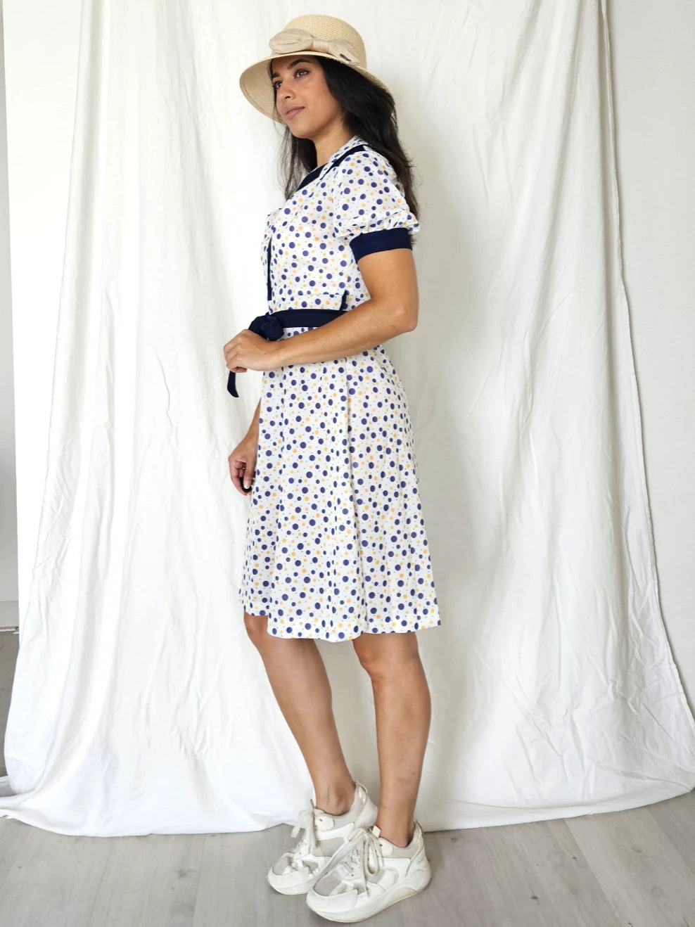 70s deadstock jurk met stippen | S