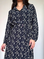 donkerblauwe vintage jurk met print