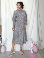 Grijze vintage jurk met bloemenpatroon en pussy bow | XL