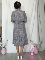Grijze vintage jurk met bloemenpatroon en pussy bow | XL