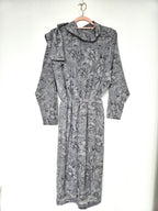 Grijze vintage jurk met bloemenpatroon en pussy bow | XL