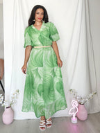 Lange lichtgroene vintage jurk van viscose | M/L