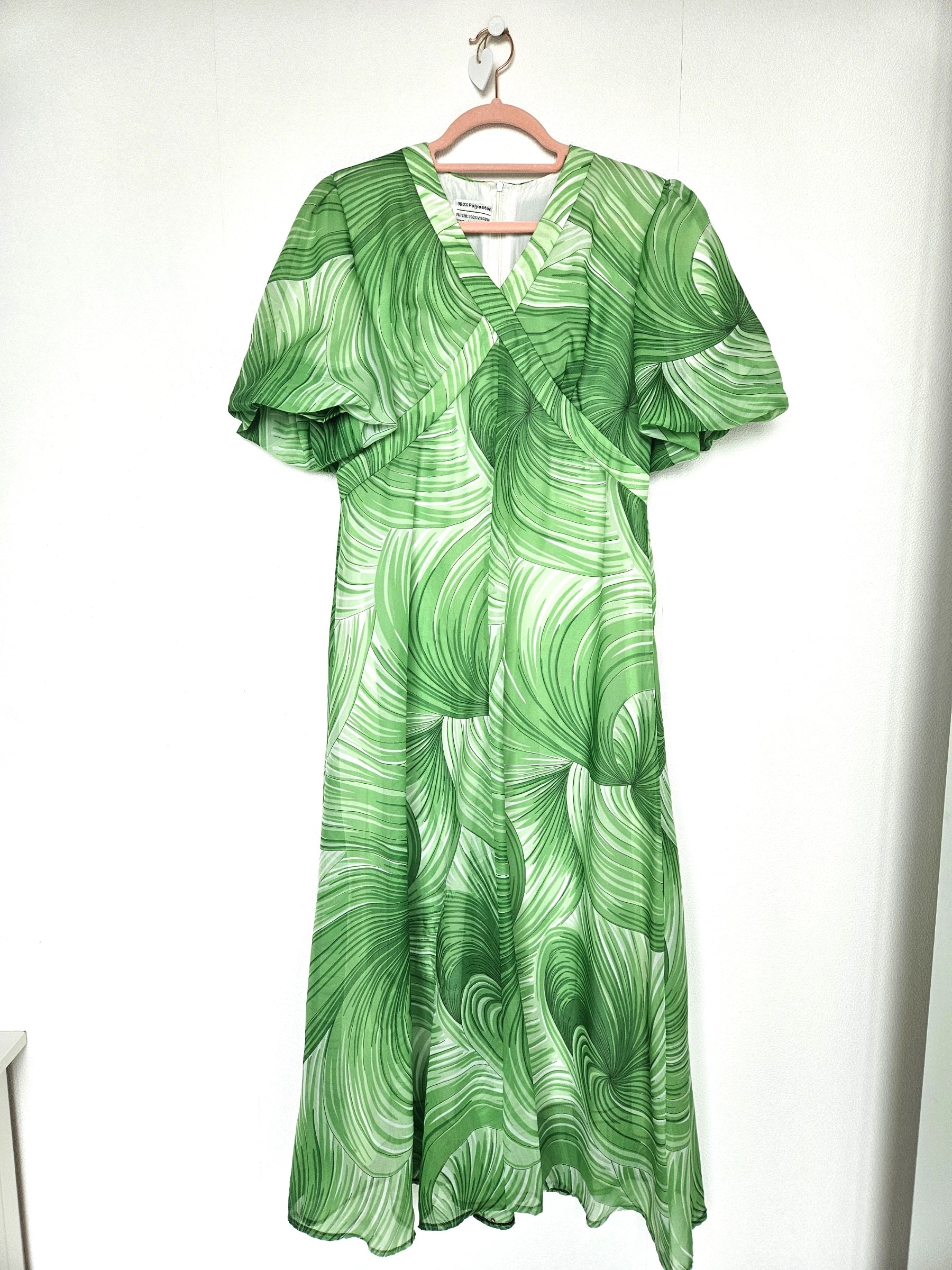 Lange lichtgroene vintage jurk van viscose | M/L