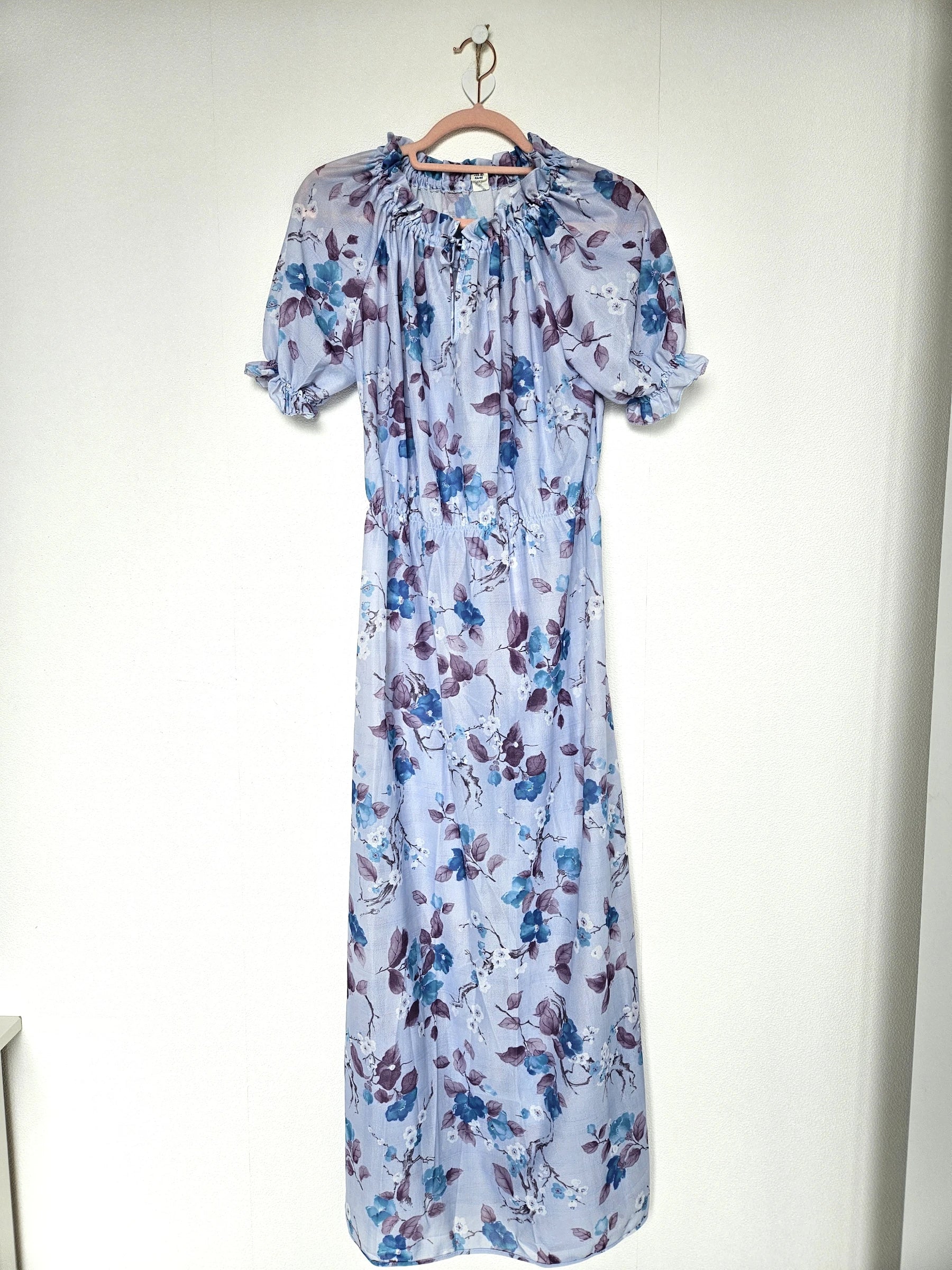 Romantische lichtblauwe vintage jurk met bloemen | M/L