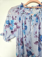Romantische lichtblauwe vintage jurk met bloemen | M/L
