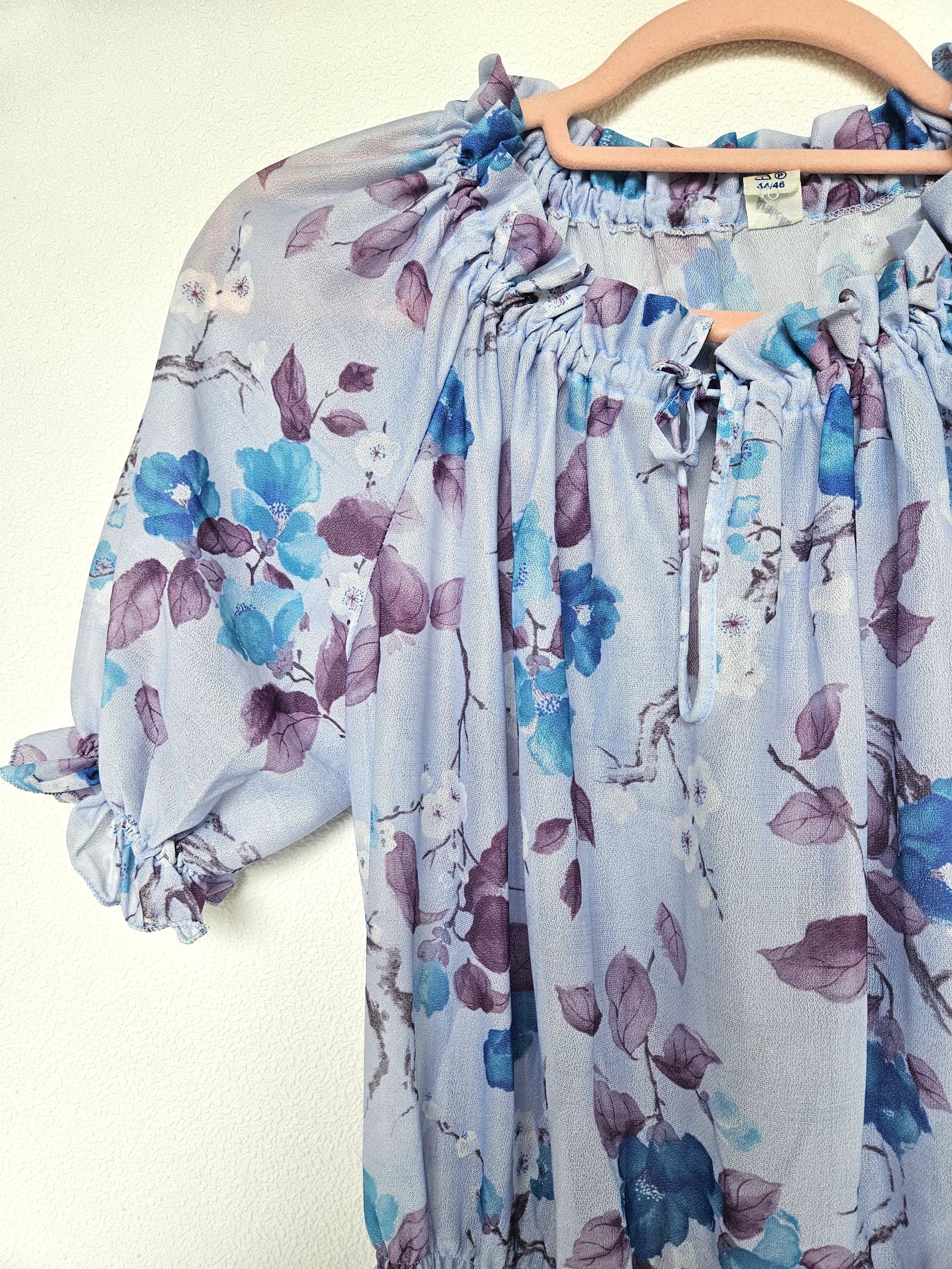 Romantische lichtblauwe vintage jurk met bloemen | M/L