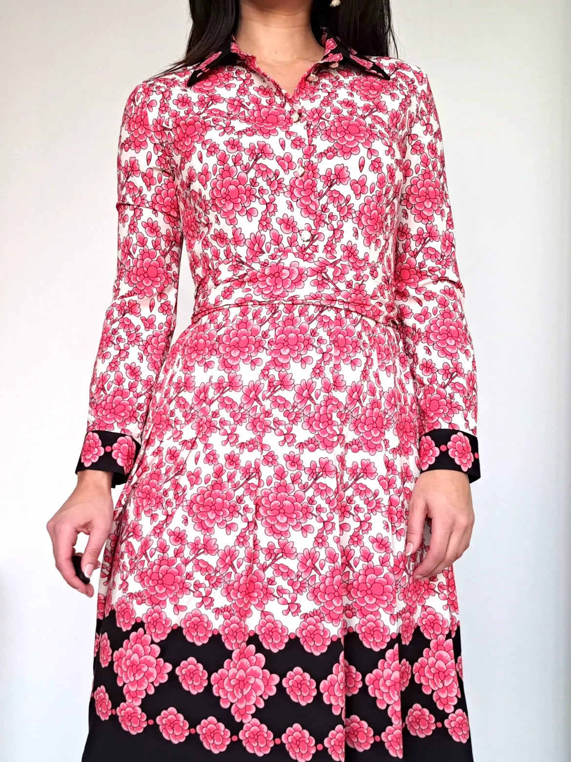 vintage jurk met roze bloemenprint