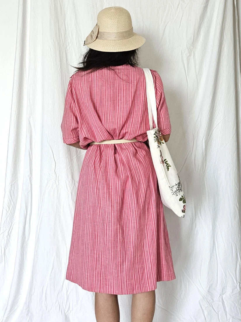 Rood-wit gestreepte vintage jurk met knopen | XXL