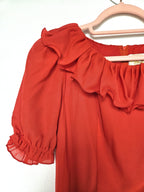 Lange rode vintage jurk met ruffles | XS/S