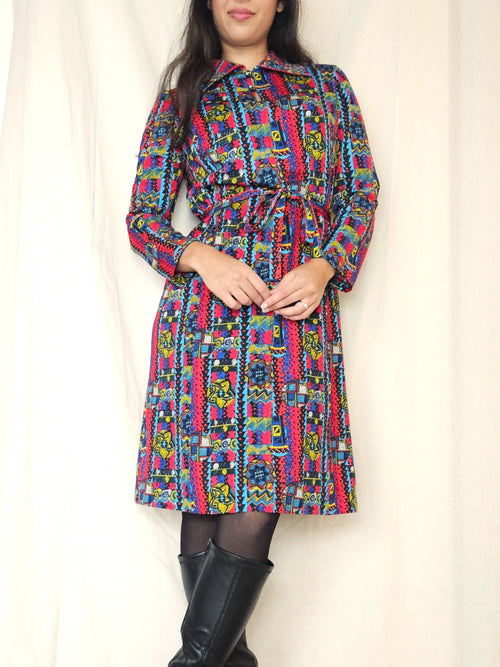 70s colorful vintage dress | S