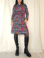70s kleurrijke vintage jurk  | S