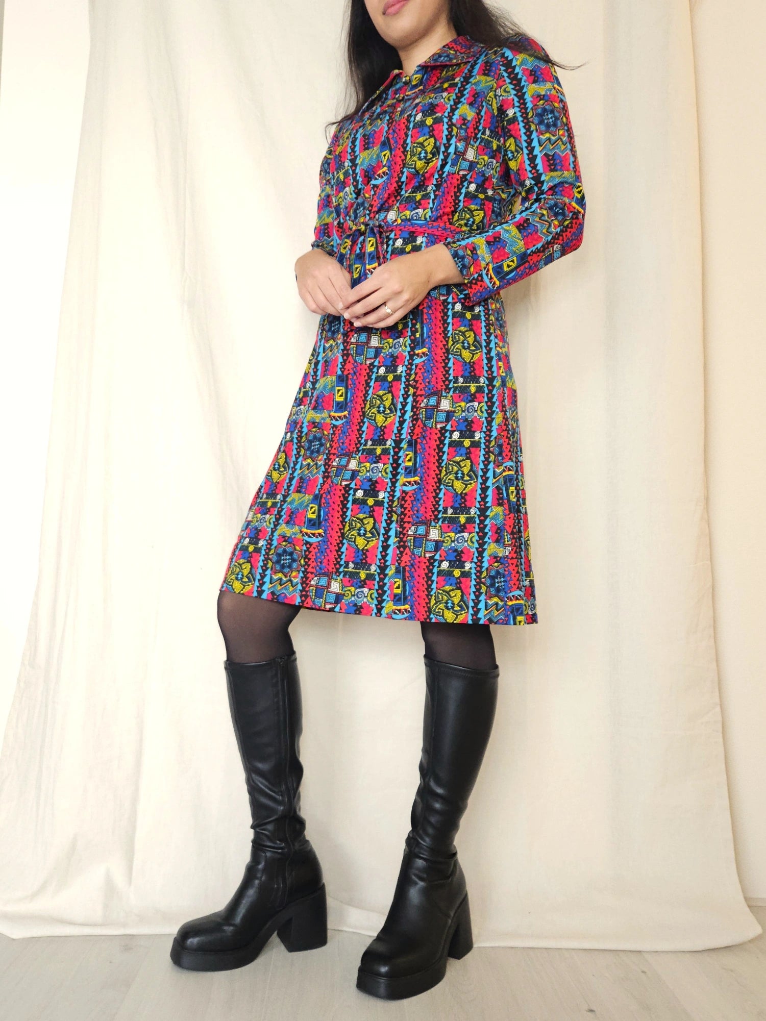 70s kleurrijke vintage jurk  | S