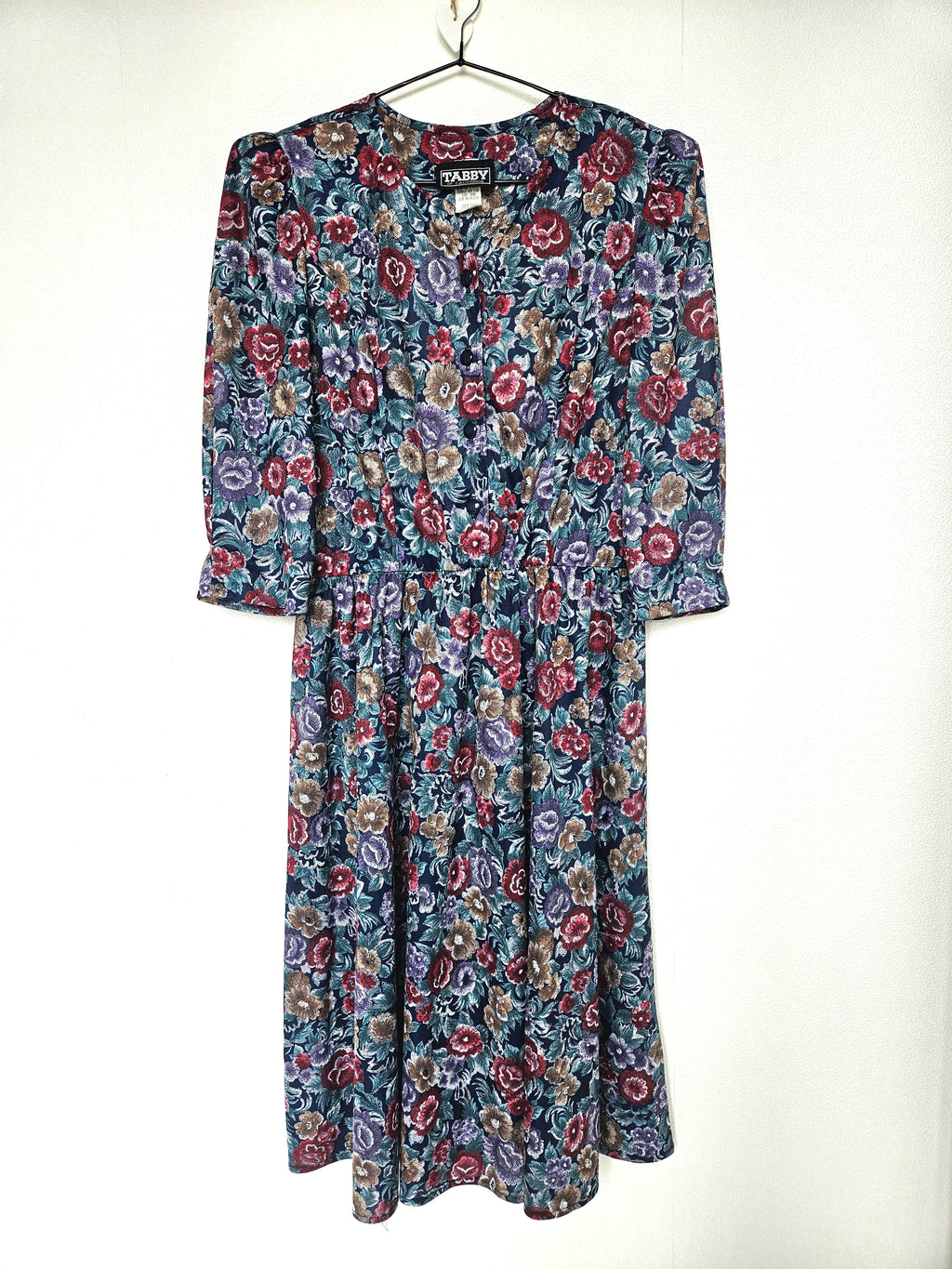 Donkerblauwe vintage jurk met bloemenprint | M